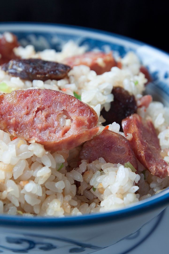 Food Makes Me Happy Chinese Sausage Rice Double the Pleasure Using